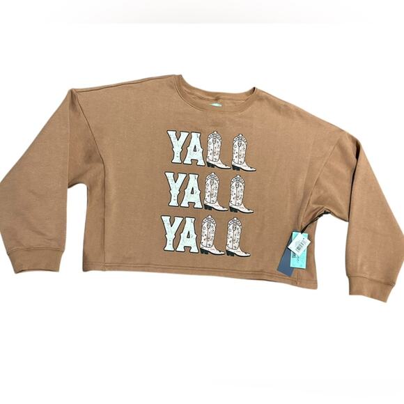 Rock & Roll Cowgirl Tops - Range by Rock N Roll Denim Womens Size Large Cropped Sweatshirt in Taupe NWT